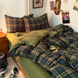 Retro Academia Bedding Set Plaid Duvet Cover Set Soft Flat Sheet Single Twin Size Double Bed Sheet Set For Bedroom