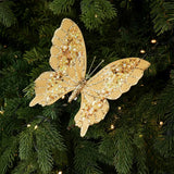 Clip-On Christmas Sequin Butterfly Ornament Flocking Finish 3D Glitter Artificial Butterfly Pendant Realistic Handmade