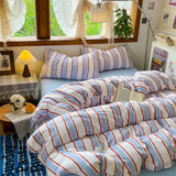 Ins Nordic Bedding Set Simple Style Striped Duvet Cover Set Soft Flat Sheet Single Twin Size Double Bed Sheet Set For Bedroom
