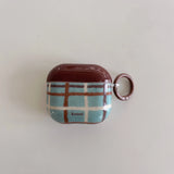 Retro Blue and Brown Plaid + Ring Suitable for Apple Airpodspro2 Case/Airpodspro Case/Airpods4 Case/Airpods3 Case/Airpods2 Case/