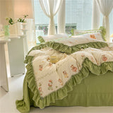 Fashion Flower Bedding Set Bed Sheet Cute Princess AB Double Sided Ruffle Flower Quilt Cover Pillowcase Bedclothes Home Textiles
