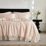 Color Blocking Bedding Set 600TC Lyocell Bamboo Fiber Soft Silky Cool Feeling Duvet Cover Flat/Fitted Bed Sheet Pillowcases 4Pcs