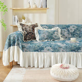 Pastoral Retro Printed Sofa Cover with Skirt All-Inclusive Floral Sofa Towel for Four Seasons Luxury Soft Furniture Protector