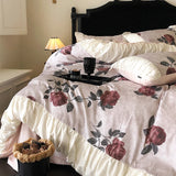 100% Long-Staple Cotton Bedding Set Gorgeous Floral Romantic Rose Flat Bed Sheet Set Pillowcases Queen King Size Bed Linen Set