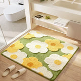 Square Floral Bath Mat, Ultra Plush Absorbent Bathroom Rug, Non-Slip Backing & Soft Touch Surface, Floor Mats for Bathroom Decor