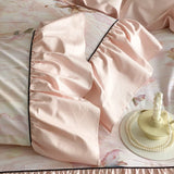600TC Egyptian Cotton Pink Butterfly Print Pleated Ruffles Bedding Set Duvet Cover Bed Sheet/Fitted Bed Sheet Pillowcases 4Pcs