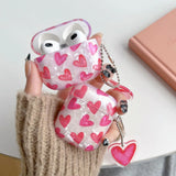 Pink Heart Girls Case for AirPods 4 Pro Shell Texture Earphone Protective Cover for Airpods 2 3 3rd Soft IMD Case with Keyring
