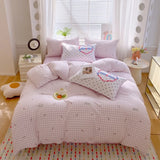 Korea Style Bedding Set Purple Heart Washed Cotton Soft Duvet Cover Skin-friendly Quilt Cover Bed Sheet Pillowcase Home Textiles