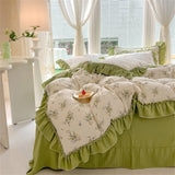 Fashion Flower Bedding Set Bed Sheet Cute Princess AB Double Sided Ruffle Flower Quilt Cover Pillowcase Bedclothes Home Textiles
