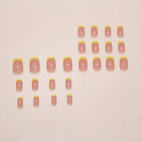 Short Press on Nails French Yellow Plaid Line Style Fake Nails Wearable False Nail Tips Square Press on Artificial Fake Tips