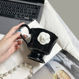 1Pc350Ml High-End Camellia Mug Exquisite Niche Design Ceramic Mug Afternoon Tea Camellia Ceramic Cup Mug Coffee Cup Gift Souveni