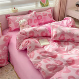 Girls Duvet Cover Pink Bow Kawaii Bedding Set Polyester Bedclothes Sheet Pillowcase Twin Full Queen Size Ins Floral Bedspread
