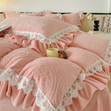 Luxury Thickened Carved Velvet Lace Ruffles Princess Bedding Set Queen King Size Plush Duvet Cover Bed Sheet Pillowcase