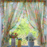 Retro Printing Curtain Art Living Room Gauze Curtain Velcro Curtain Ruffled Door Curtain Partition Punch-Free Customizable