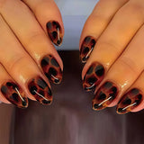 Leopard Print Press On Nails Short Almond Fake Nails Tortoiseshell Press On Nails Salon Quality Kit with Glue on Nails Short
