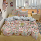 100% Cotton Bedding Set Cartoon Cute Animals Duvet Cover Set Bed Linen Flat Sheets Set 2 Pillowcases Single Double Queen Size