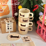 Original Dachshund Dog Stacked Cup Gift Box Ceramic Cute Handdrawn Cartoon Mug Gift for Gifts