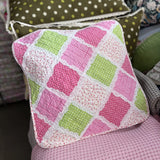 Floral Quilted Pillow Cover 45x45cm - Ruffled Lace Trim with Bow, Decorative Cushion Cover for Sofa/Bedroom, Home Décor