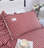 100% Cotton yarn-dyed Plaid Washed Cotton Ruffles Korean Princess Bedding Set Duvet Cover Quilted Bedspread Pillowcases 4Pcs