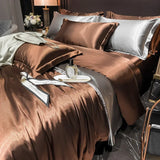 Solid Silk Bedding Set with Duvet Cover Bed Sheet Pillowcases Luxury King Single Double Couple Pillow Case Bedsheet