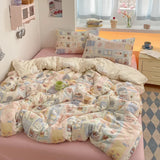 100% Cotton Bedding Set Cartoon Cute Animals Duvet Cover Set Bed Linen Flat Sheets Set 2 Pillowcases Single Double Queen Size