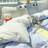 Cute Big Eyed Four Piece Set Plaid Duvet Cover Set With Sheet Bedroom Decor Skin Friendly Single Double Bedding Set Home Textile