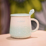 Cute Style High-Temperature Firing Manual Ceramic Mug With Lid And Spoon Set Tableware Underglaze Colour Large Capacity 400ml