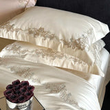 Elegant Flowers Embroidery Luxury Bedding Set Queen King 100S Egyptian Cotton Home Textile Bed Sheet Pillowcase Quilt Cover Set