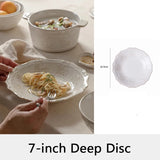 Retro Ceramic Dining Plates, Off White Bowls, Handmade Relief Printing, Household Trays, Tableware Set, Kitchen Uten