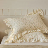 2pcs Flower Prints Ruffles 100% Cotton Pillowcases 48x74cm Sizes Cushion Cover for Bed Floral Style Adults Kids Pillowslip