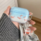 sea blue goldfish pattern silicone wave earphone case for airpods 1 2 3 4 pro pro 2 protection cover lovely  koi fish pendant