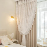 French Pastoral Double-layer Lace Curtain with Curtain Head Living Room Bedroom Wave Window Romantic Gauze Curtain Blackout