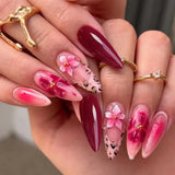 24pcs Almond False Nail Art French Fake Nails Tips Press on Nails Sets Reusable Manicure Stick on Nail Tip Datachable Fake Nail