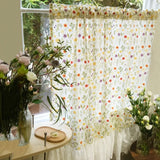 French Romantic Flower Printed Curtains with Delicate Lace for Bedroom, Cottage, Cafe, Small Window