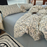 Duvet Cover Set  A-class Ultra Soft Jacquard Double-layer Yarn Washed Cotton Bedding Set  Floral Bed Sheet