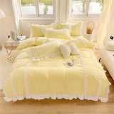 Korean Princess Style Bowknot Bedding Sets Lace Duvet Cover Fitted Sheet For Girl Woman Bedroom Decor Bed Linens Home Textiles