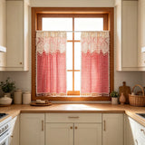 Bohemian Crochet Tassel Flat Curtain Design,Two Tone Red Checkered Pattern Curtain Fabric For Living Room And Bedroom Window