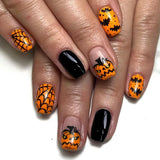 24pcs Phantom Design Press on Nails Gradient Black Short Square False Nail Shiny Powder Halloween Fake Nails Reusable Manicure