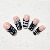 Cross Press on Nails Handmade 3d Y2k False Nails Black French Style Press On Nails Long Square European French Fake Nail
