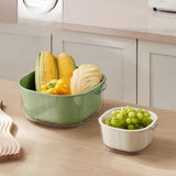 ‌2-Tier Strainer Colander with Fruit Tray Dual-Purpose Kitchen Living Room Drain Basket Wash Vegetable Bowl Fruit Display Basket
