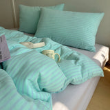 Nordic Bedding Set Pure Cotton Striped Duvet Cover Set Soft Flat Sheet Single Queen Size Double Bed Sheet Set For Bedroom Decor