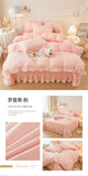 Korean Luxury Lace Ruffles Bedding Set Skin-Friendly Washed Cotton Princess Style Duvet Cover Bed Sheet Pillowcase Home Textiles