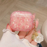 Luxury Girls Pink Leopard Pearl Shell Case for Apple Airpods 1 2 3 Case for AirPods Pro Earphone Case with Keychain Headset Box