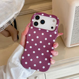 Luxury Matte Polka Dot Curly Border Phone Case for iPhone 15 16 17 Pro Max 13 14 Wave Point Frosted Shockproof Ultra Slim Cover