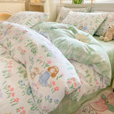 Kawaii Princess Pure Cotton Bedding Set Full Size Lovely Ruffles Single Doubel Duvet Cover Set Girls Woman Cozy Bedding Sets