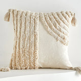 18x18in Boho Throw Pillow Covers Woven Tufted with Tassels Textured Striped Farmhouse Cushion Case for Sofa Living Bed Decor