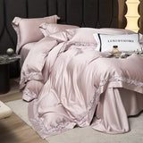 1000TC Lyocell Cotton Flowers Hollow Wide Edge Luxury Bedding Set Soft Silky Duvet Cover Flat/Fitted Bed Sheet Pillowcases 4Pcs