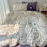Korean Style Cute Bedding Set For Girls Bed Linen New Skin Friendly Fresh Flora Printed Washed Cotton Duvet Cover Set