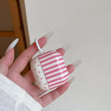 Pink Blue Dots Vertical Stripes Earphone Cover Case with Keychain for Airpods 1, 2, Pro/pro2/pro3, 3, 4, Dustproof, Anti-fall