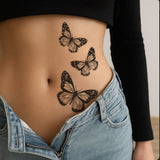 Realistic Butterfly Tattoo Sticker, Black Grey Gradient Monarch Design Temporary Tattoo for Women, Waterproof Body Art for Party